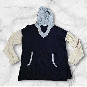Johnny Was Bee Active Blanket Stitch Pullover Hoodie Navy Blue XS